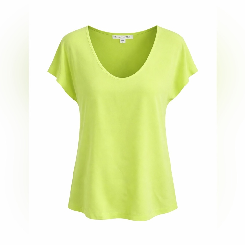 DVF Diane‎ von Furstenberg Neon Green Minimalist Chic Top Blouse-Medium